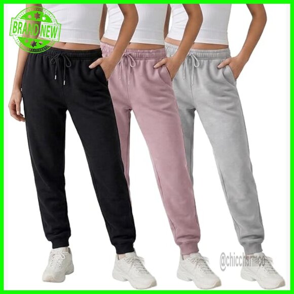 3 Pack Fleece Joggers with Pockets Slim Fit Drawstring Waist Plus Size